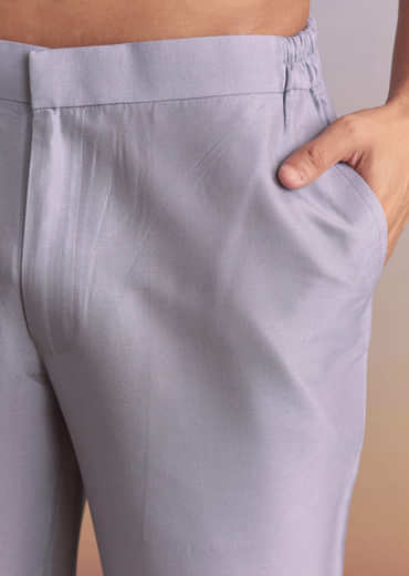 Purple Silk Kurta Jacket Set For Men With Mirror Zari And Resham Work