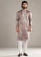Purple Silk Kurta Set For Men With Floral Print Mirror And Resham Work