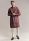 Purple Silk Kurta Set For Men With Floral Print