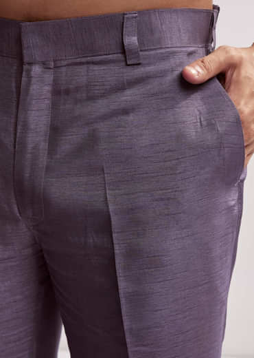 Purple Silk Kurta Set For Men With Hand Embroidery