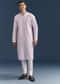 Purple Silk Kurta Set For Men With Mirror Embroidery
