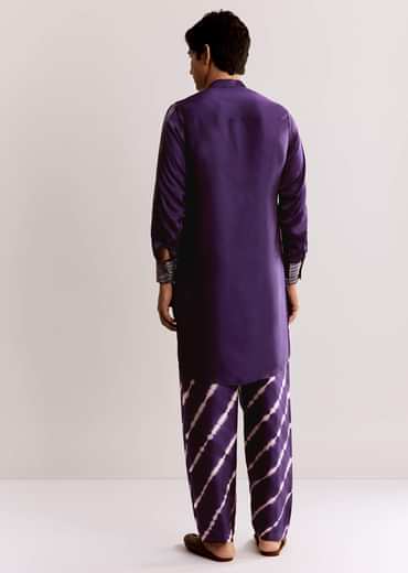 Purple Silk Kurta Set With Ajrakh Print