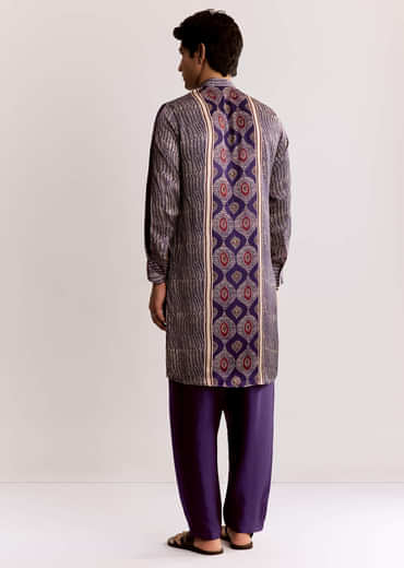 Silk Ajrakh Printed Kurta Set In Purple