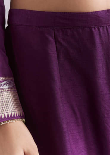 Purple Silk Kurta Set With Banarasi Weave