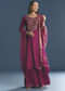 Purple Silk Kurta Sharara Suit With Bandhani And Sequins Work