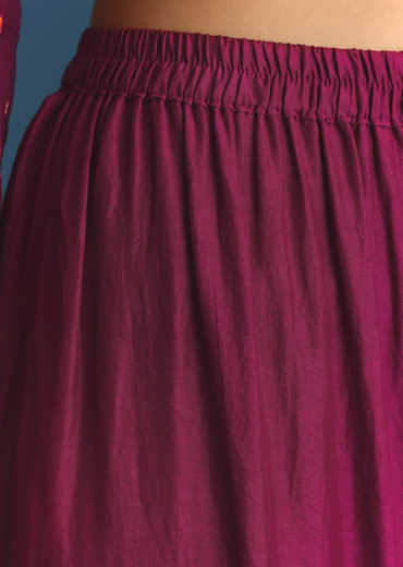 Purple Silk Kurta Sharara Suit With Bandhani And Sequins Work