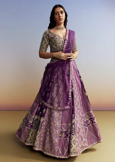 Purple Silk Lehenga with Embellished Choli