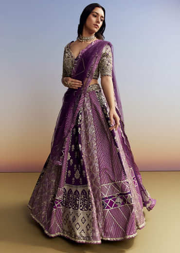 Purple Silk Lehenga with Embellished Choli