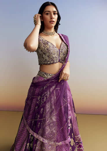 Purple Silk Lehenga with Embellished Choli