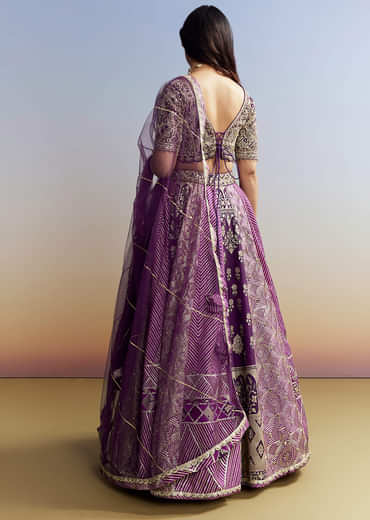 Purple Silk Lehenga with Embellished Choli