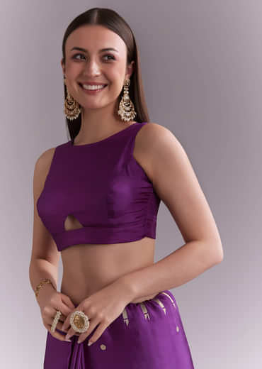 Purple Silk Muniya Paithani Saree With Booti And Zari Work