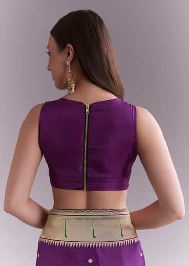 Purple Silk Muniya Paithani Saree With Booti And Zari Work