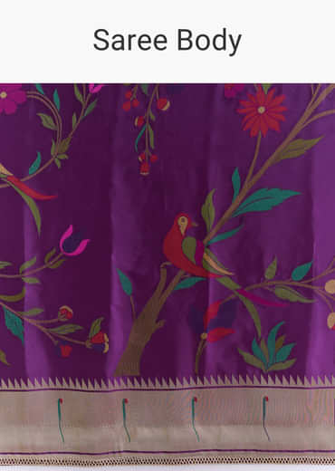 Purple Silk Muniya Paithani Saree With Booti And Zari Work