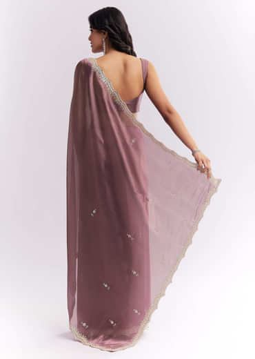 Purple Silk Organza Saree With Heavy Hand Embroidery