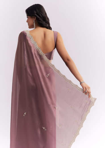 Purple Silk Organza Saree With Heavy Hand Embroidery