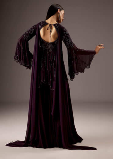 Purple Silk Palazzo Suit With Elegant Hand Work