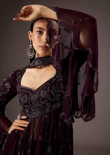 Purple Silk Palazzo Suit With Elegant Hand Work