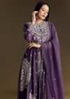 Purple Silk Palazzo Suit With Moti Work
