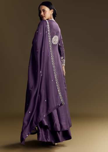 Purple Silk Palazzo Suit With Moti Work