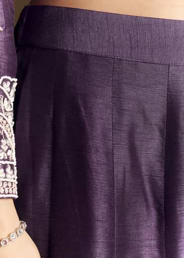 Purple Silk Palazzo Suit With Moti Work