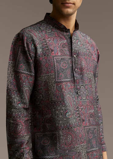 Purple Silk Printed Designer Kurta For Men