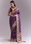 Purple Silk Saree With Zari Border And Multicolour Motifs