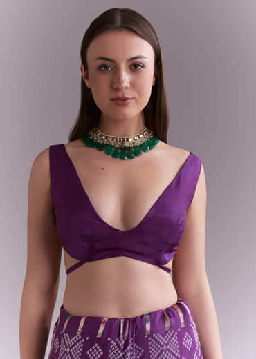 Purple Silk Saree With Zari Border And Multicolour Motifs