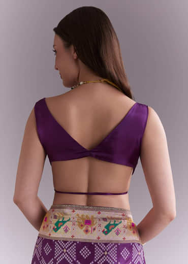 Purple Silk Saree With Zari Border And Multicolour Motifs
