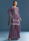 Purple Silk Sequin Work Kurta Sharara With Supatta
