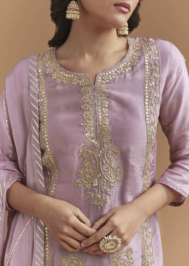 Purple Silk Sharara Suit With Intricate Gota Work