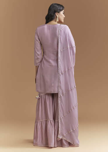 Purple Silk Sharara Suit With Intricate Gota Work