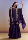 Purple Silk Sharara With Zari Cape