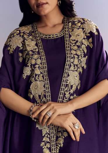 Purple Silk Sharara With Zari Cape