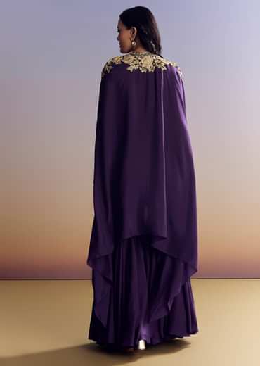 Purple Silk Sharara With Zari Cape