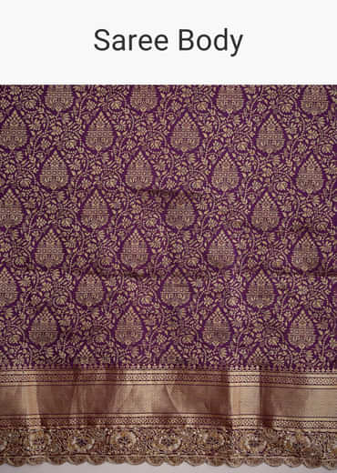 Purple Tissue Embellished Saree With Floral Embroidery
