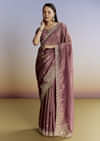 Purple Tissue Saree With Cutdana Sequins And Resham Knot Work