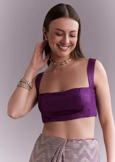 Purple Tissue Saree With Zig Zag Weave And Zari Border