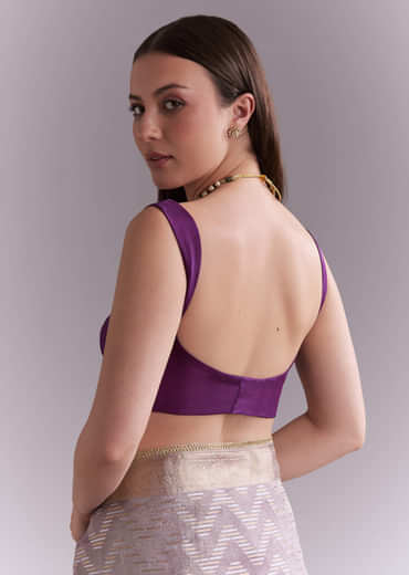 Purple Tissue Saree With Zig Zag Weave And Zari Border