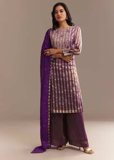 Purple Tissue Zardosi Embroidered Palazzo Set