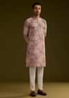 Purple Tree Motif Printed Silk Kurta Set
