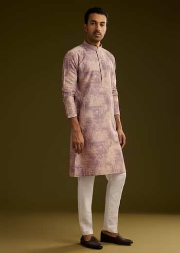 Purple Tree Motif Printed Silk Kurta Set