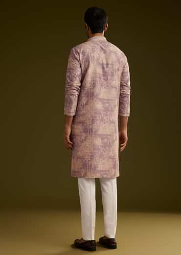 Purple Tree Motif Printed Silk Kurta Set
