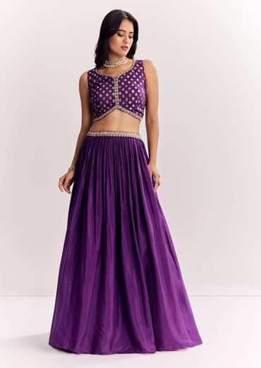 Purple Weave Silk Indowestern Set With Bandhani Print Zari Work Jacket