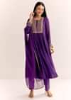 Purple Zari Neckline Chinon Anarkali Suit With Organza Dupatta