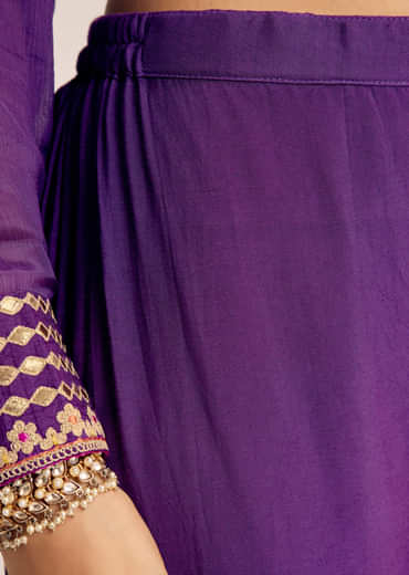 Purple Zari Neckline Chinon Anarkali Suit With Organza Dupatta