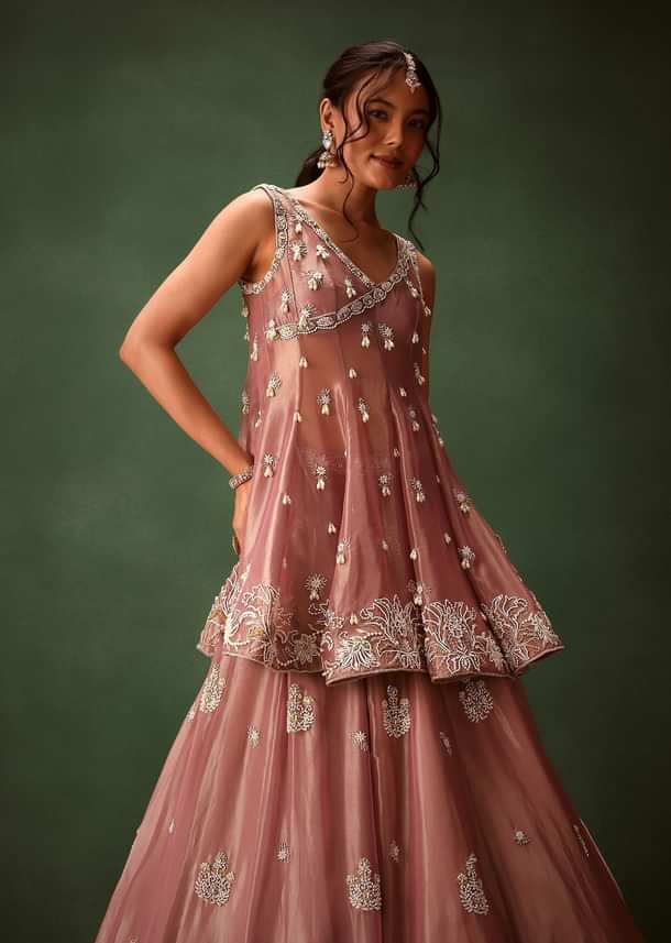 Purple Angrakha Style Embroidered Kurta With Lehenga