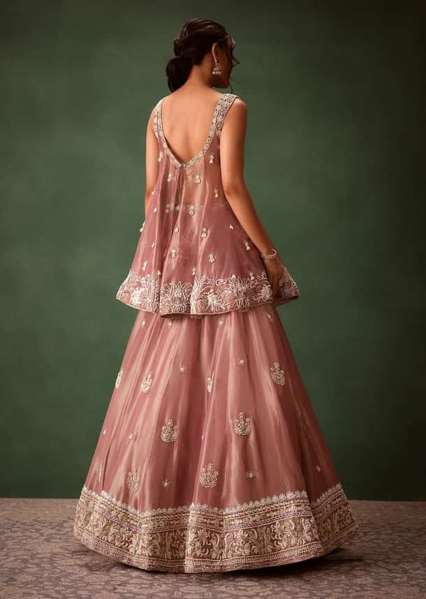 Purple Angrakha Style Embroidered Kurta With Lehenga