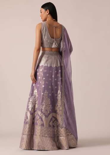 Purple Banarasi Brocade Lehenga Set