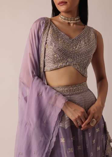 Purple Banarasi Brocade Lehenga Set