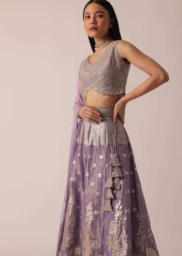 Purple Banarasi Brocade Lehenga Set